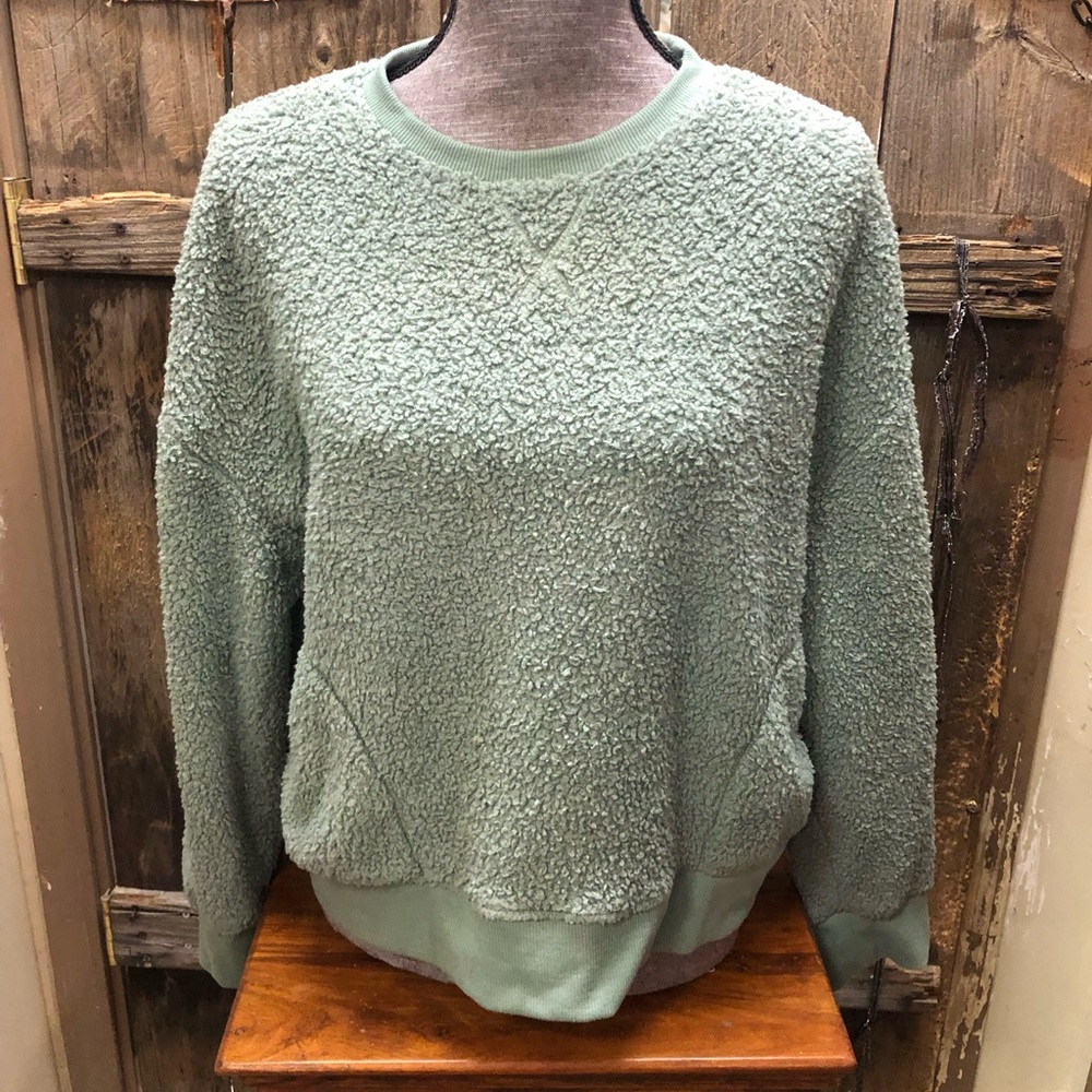 PINK Sherpa crew neck pullover